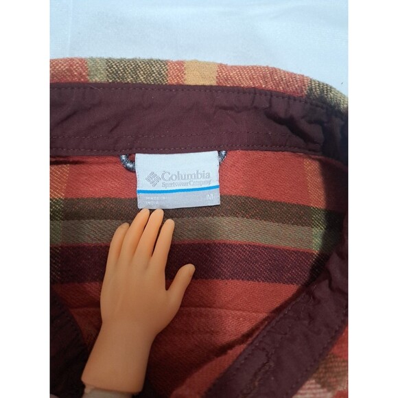 Columbia Mens Flannel Medium Red Outdoors Hiking Camping Button Up Collared - Picture 4 of 8